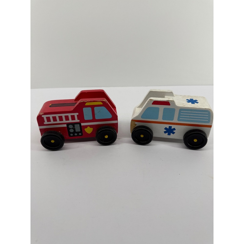 Melissa & Doug Wooden Fire Truck Ambulance Emergency Vehicle Set Classic Toy